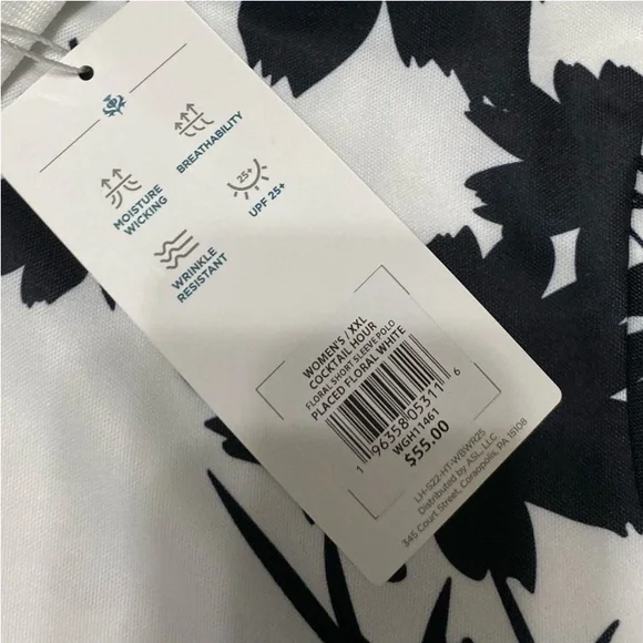Lady Hagen White With Black Leaf Print Golf Short Sleeve Polo Size XXL NWT - Picture 3 of 5